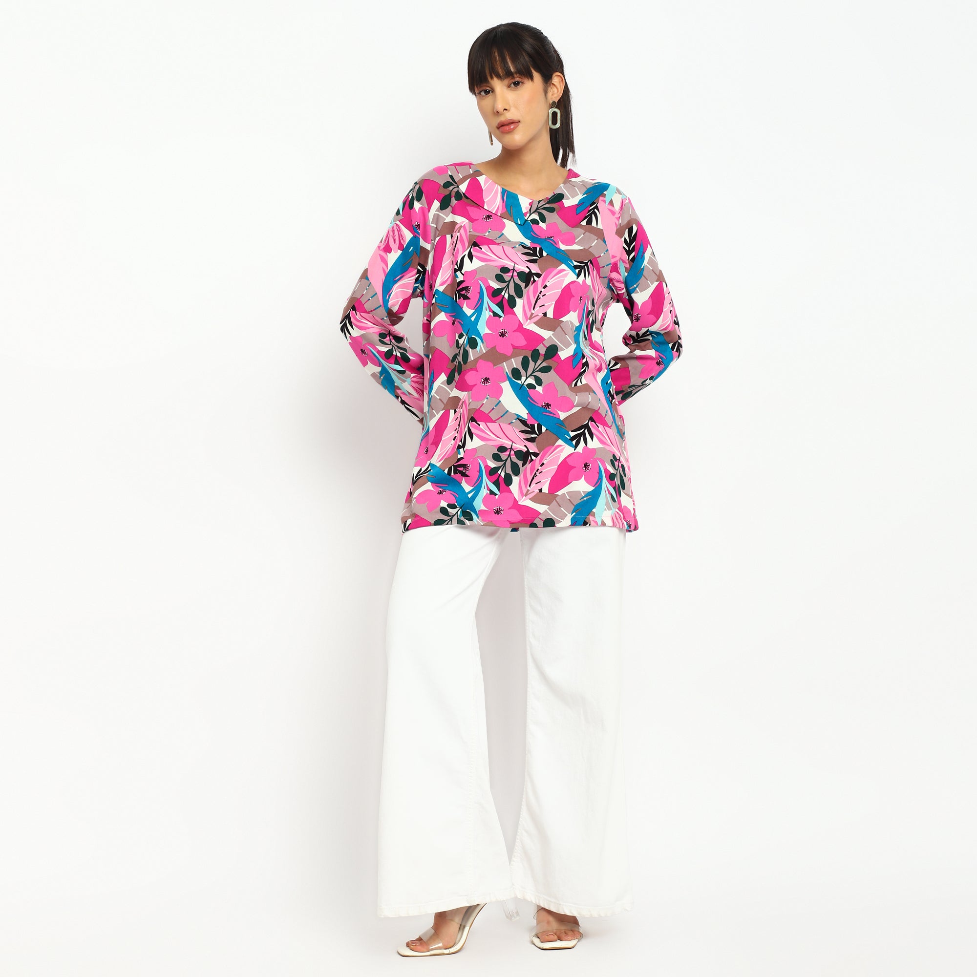 Vibrant Pink Floral Printed Tunic Top